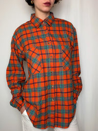 Chemise en flannelle orange à carreaux M vintage