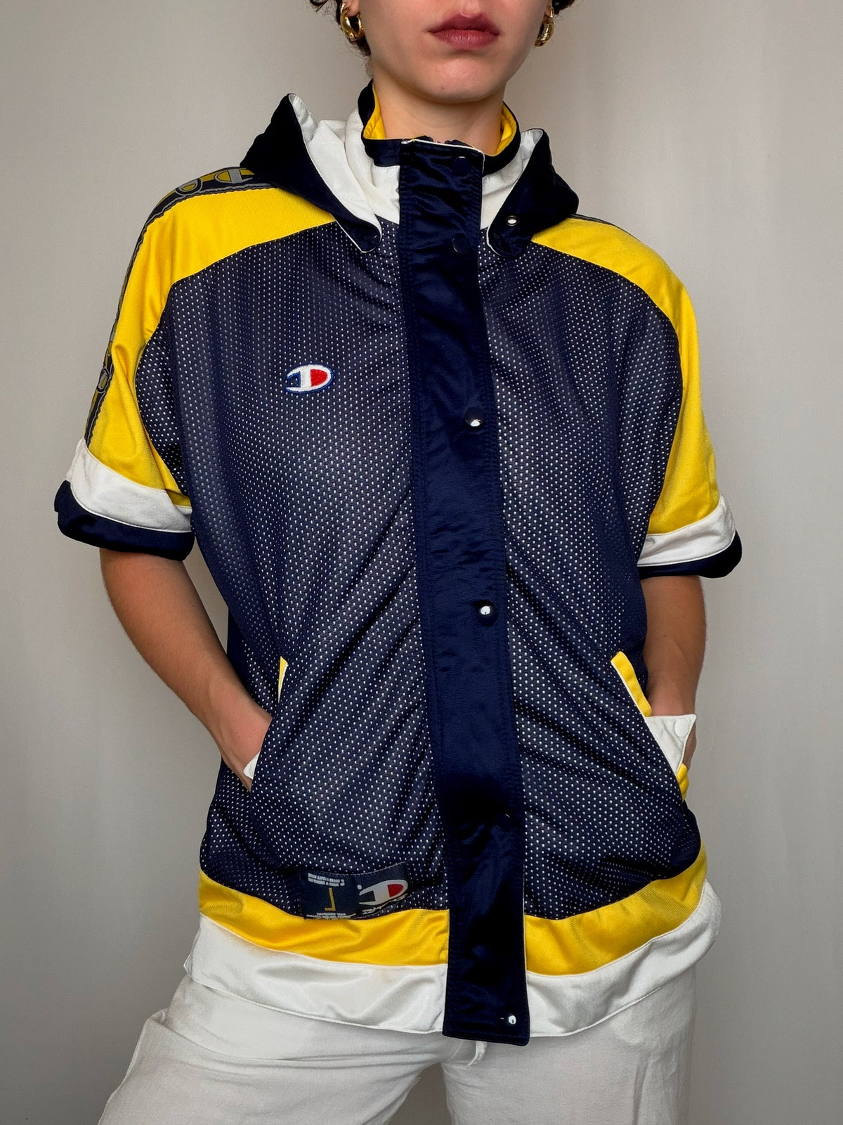 Jacket De Sport marine et jaune Champion S vintage