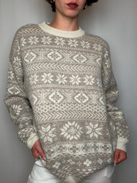 Pull imprimé beige M vintage