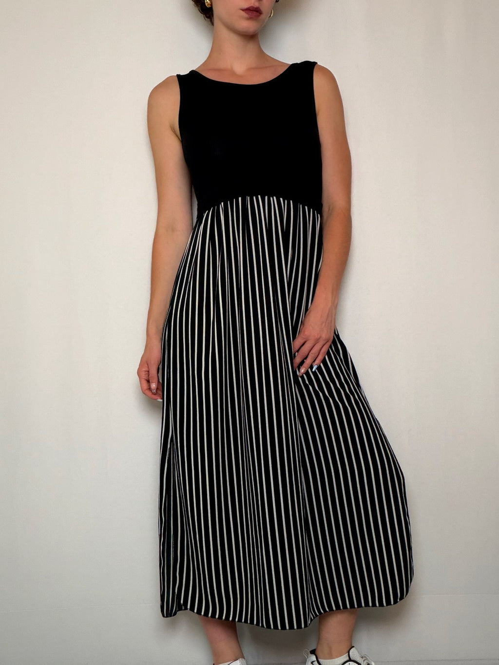 Robe longue bi matiere Noire rayée M/L vintage