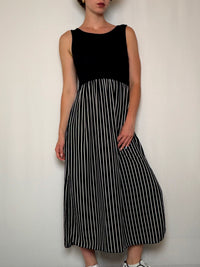 Robe longue bi matiere Noire rayée M/L vintage