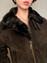 Veste aviator en peau brun M/L vintage