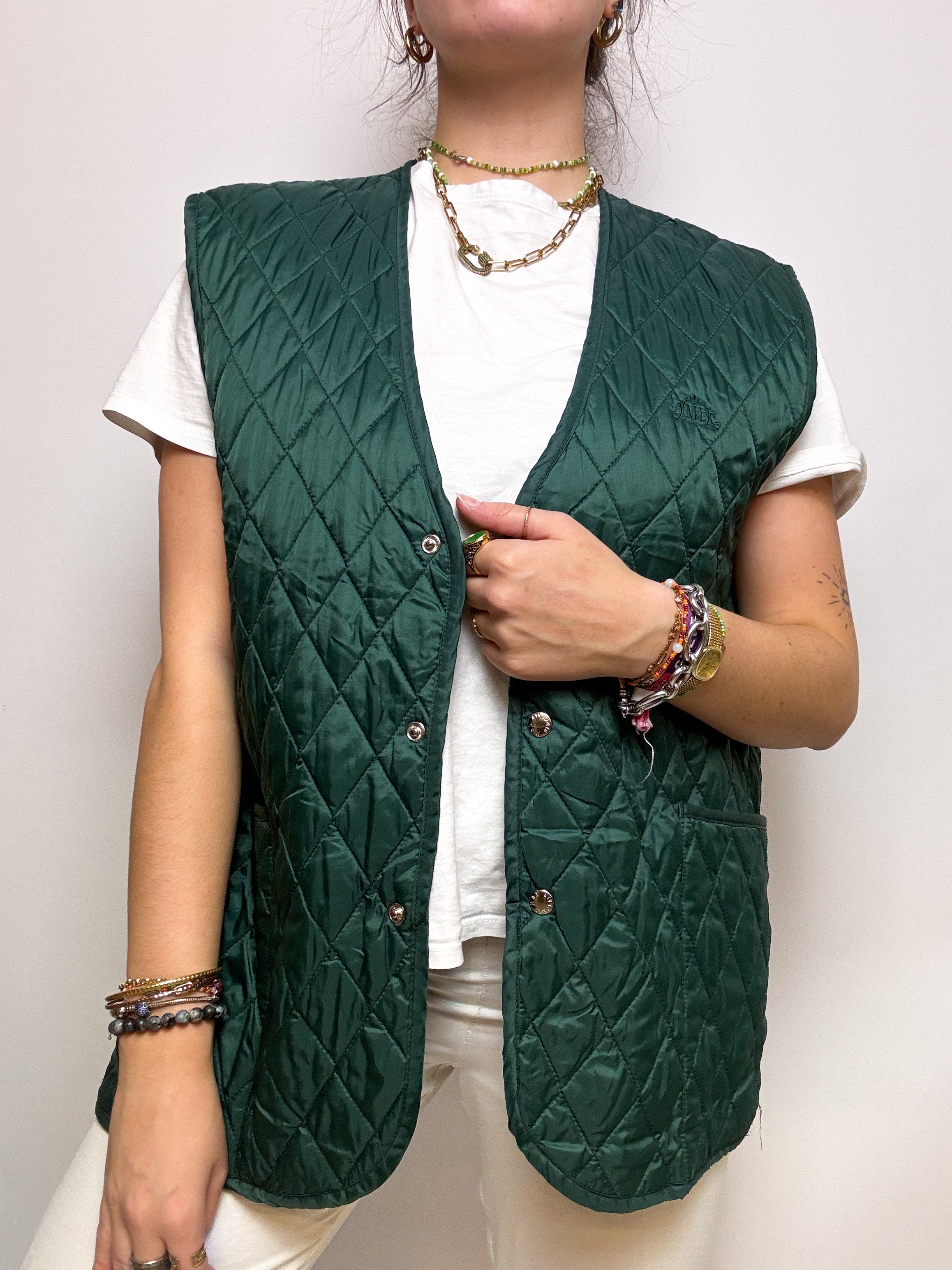 Gilet matelassée vert vintage L