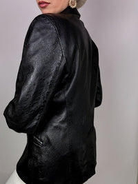 Vintage fitted black leather blazer