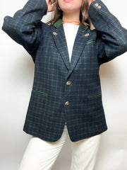 Vintage green and dark blue checked blazer jacket M/L