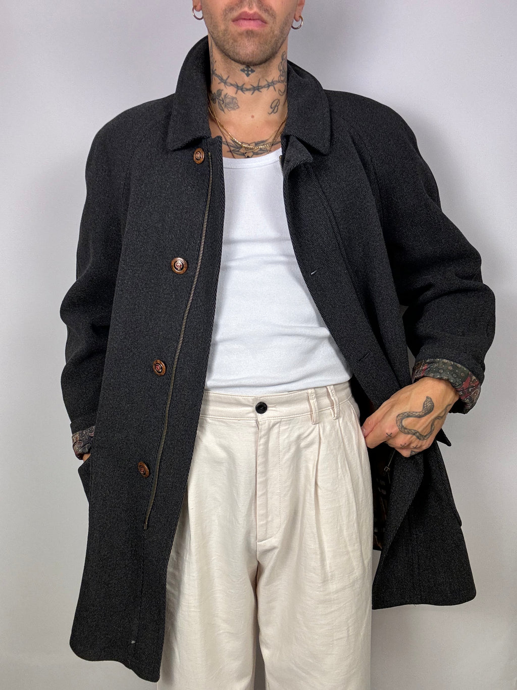 Vintage gray/black wool trench coat