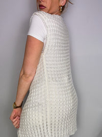 Gilet sans manche blanc cassé en crochet vintage