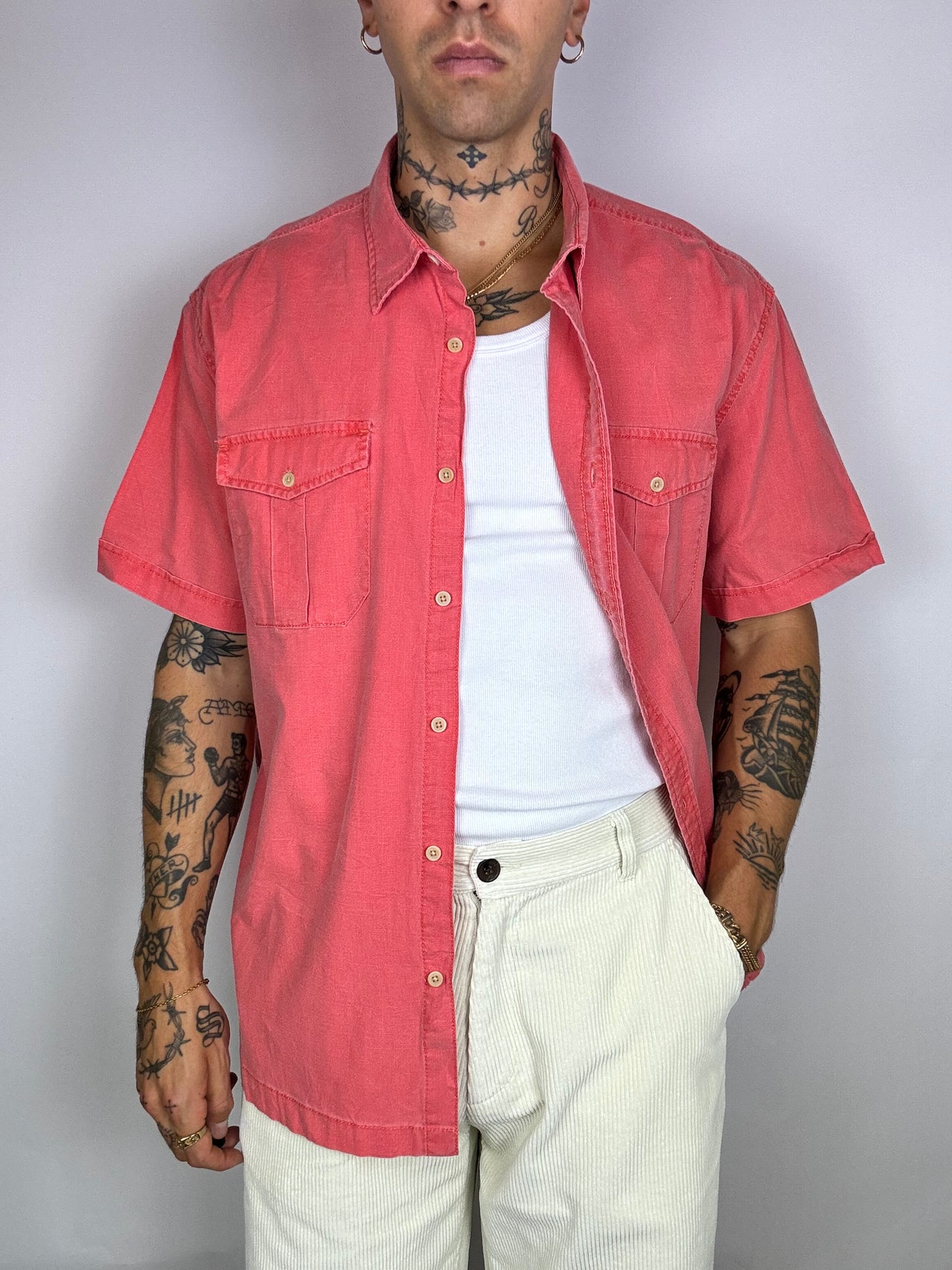 Short sleeve salmon denim shirt