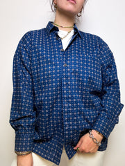 Chemise vintage à motif bleu M