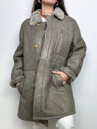 Manteau en mouton retourné gris L vintage
