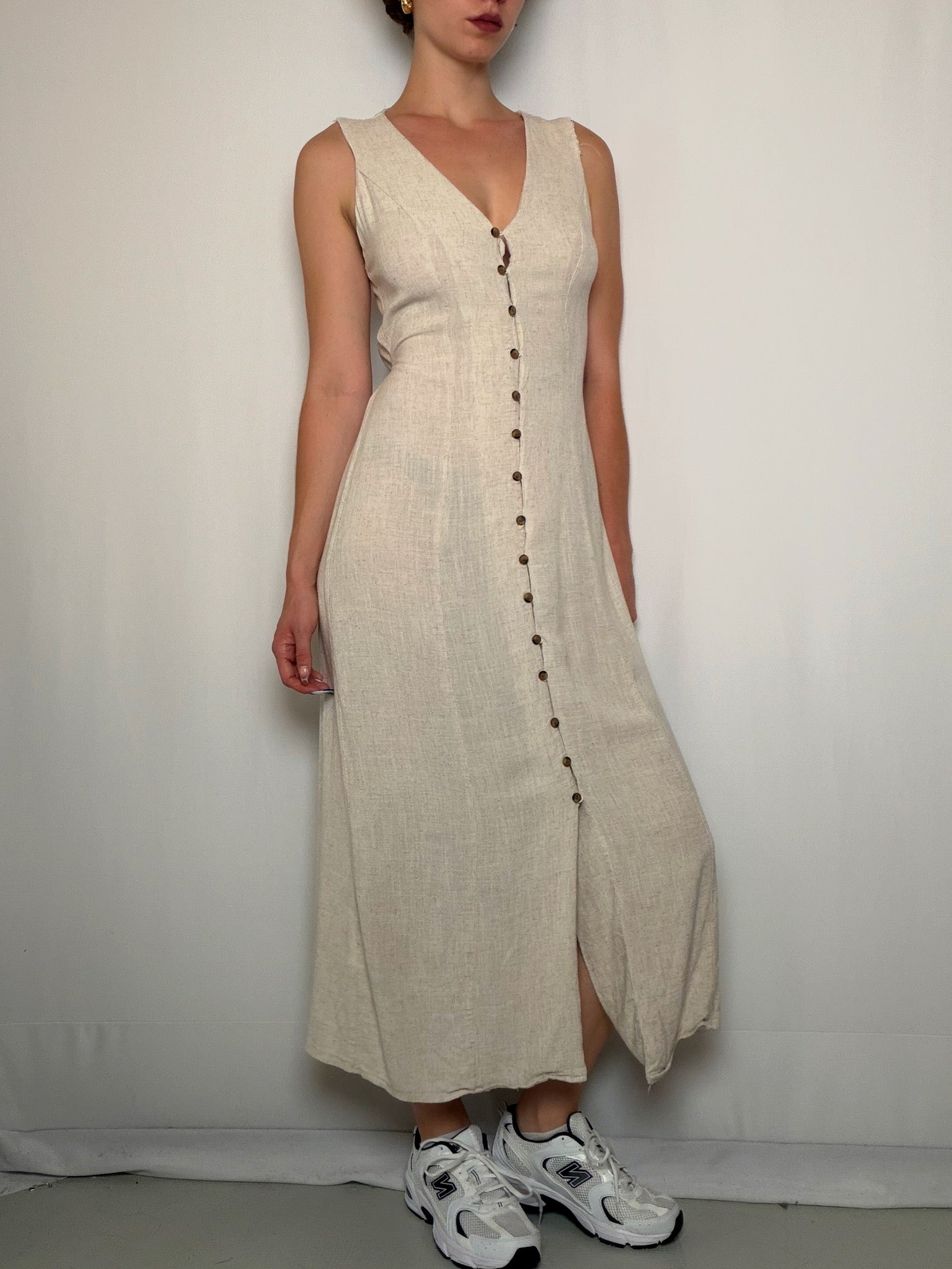 Robe beige en lin S vintage