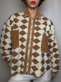 Veste en polaire ecru et brune M vintage