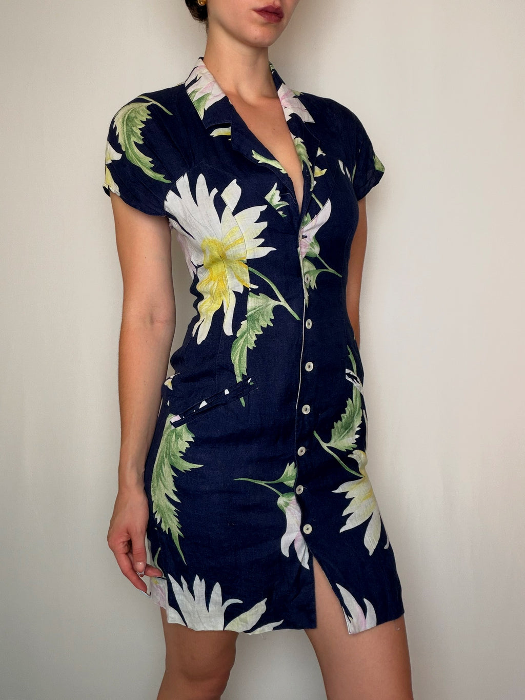 Robe marine en lin S S vintage