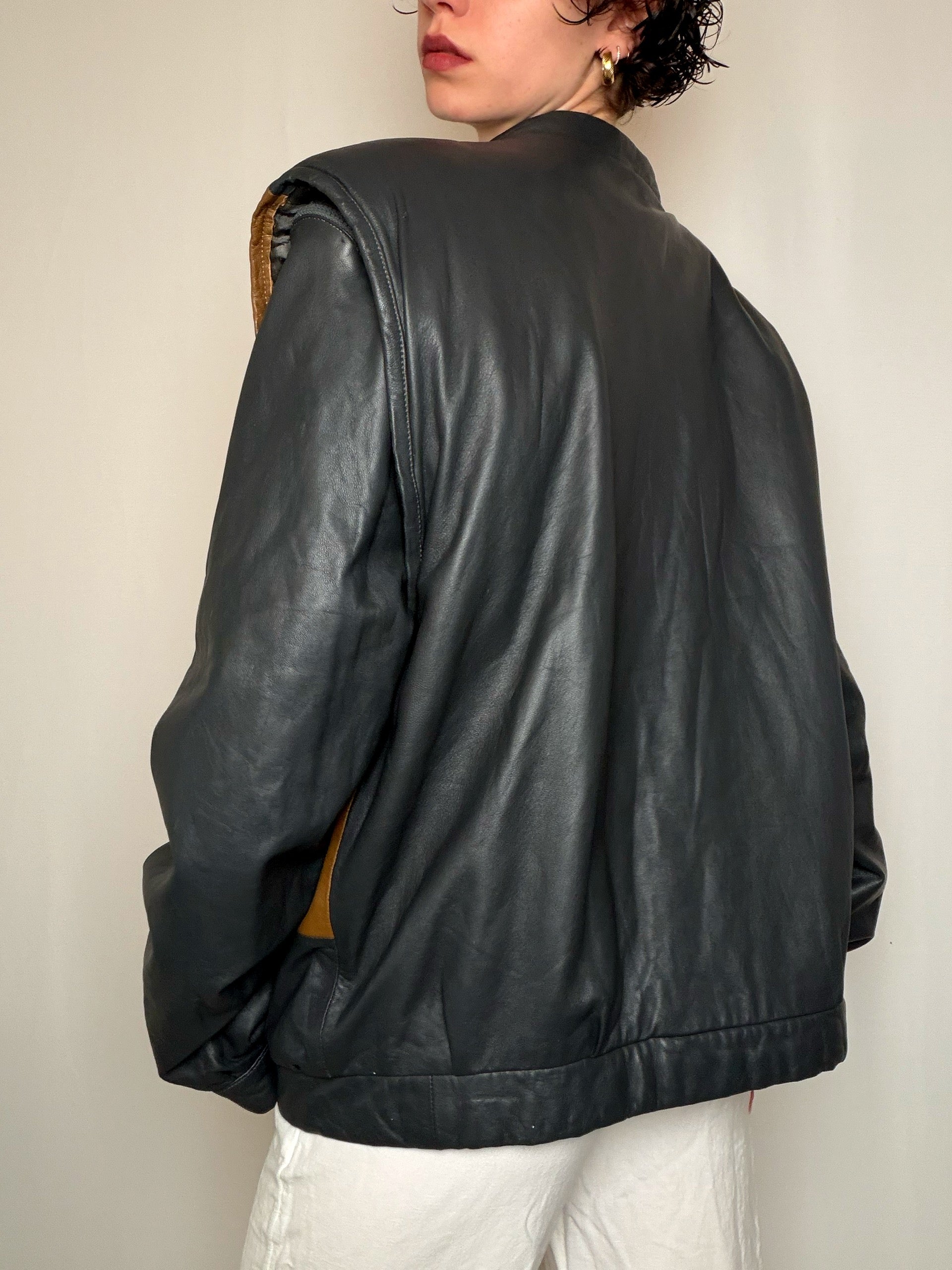 Veste en cuir à damier XL vintage