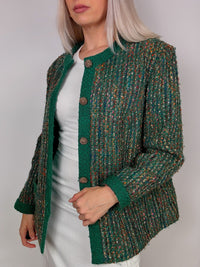vintage green tweed round neck blazer