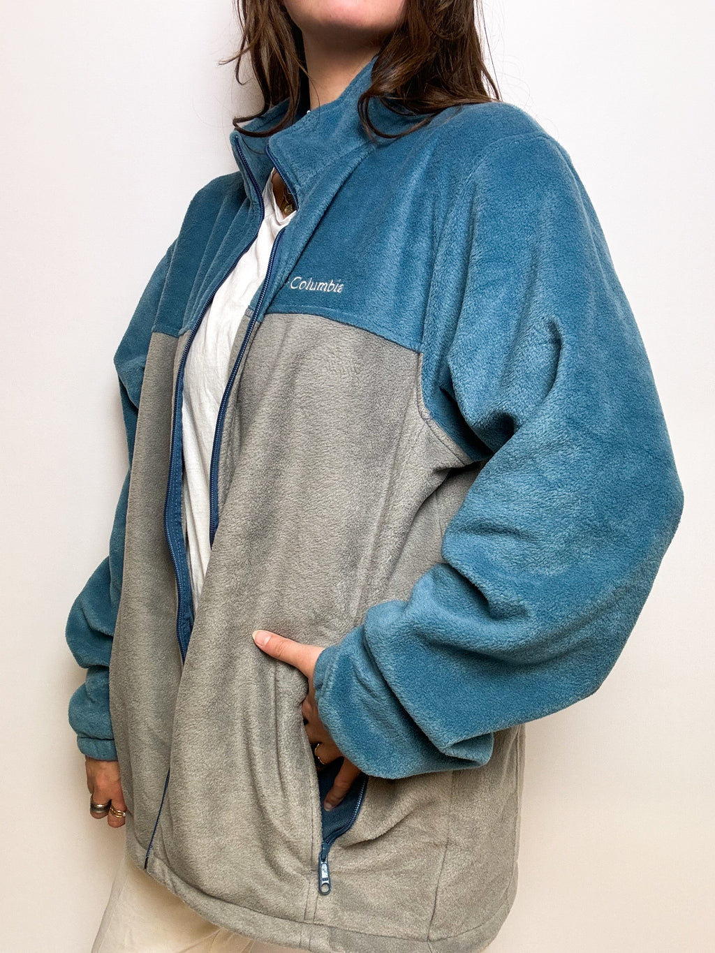 Gray/blue fleece sweater Columbia vintage L/XL 