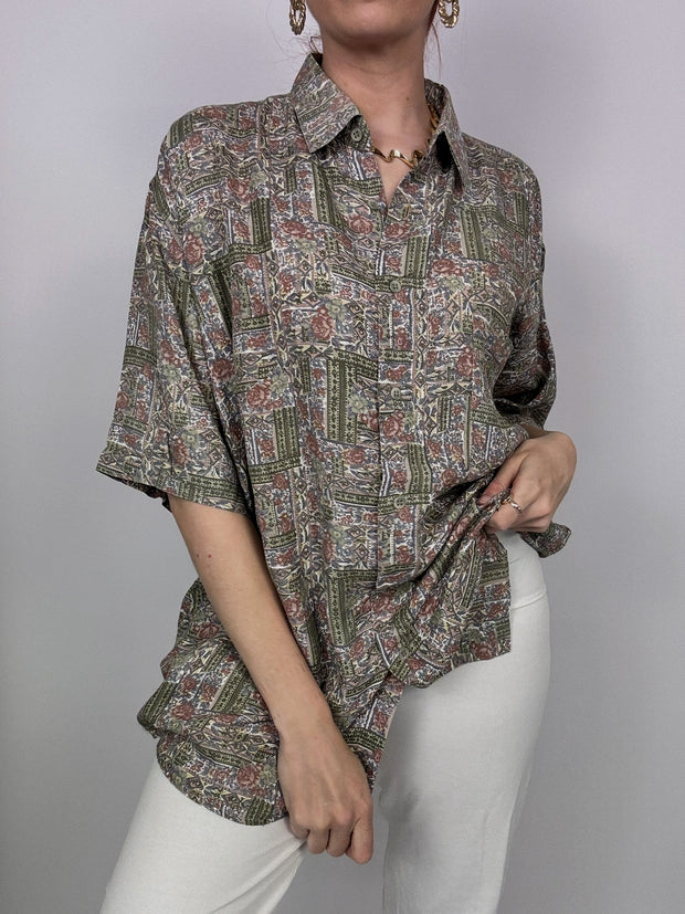 Chemise manches courtes à motifs floraux vintage XL