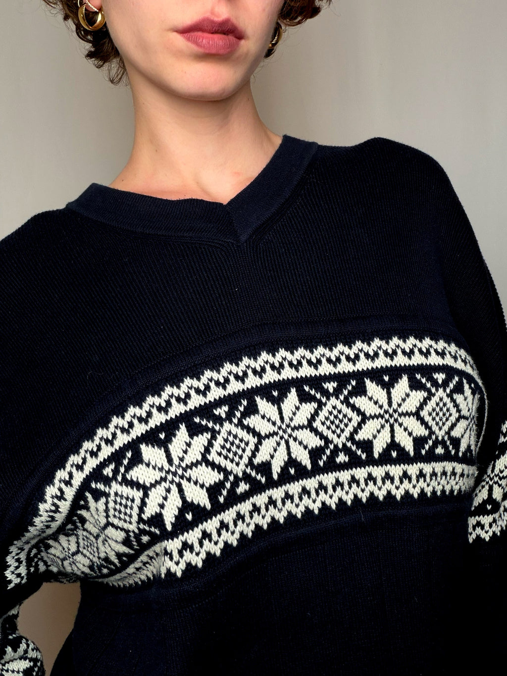 Pull marine à motifs ecrus Esprit XL vintage