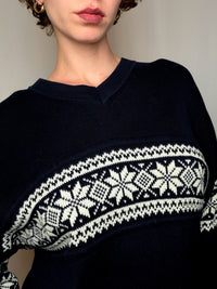 Pull marine à motifs ecrus Esprit XL vintage