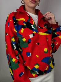 Rot/Gelb/Blau/Grün gemusterter Fleece mit Reißverschluss