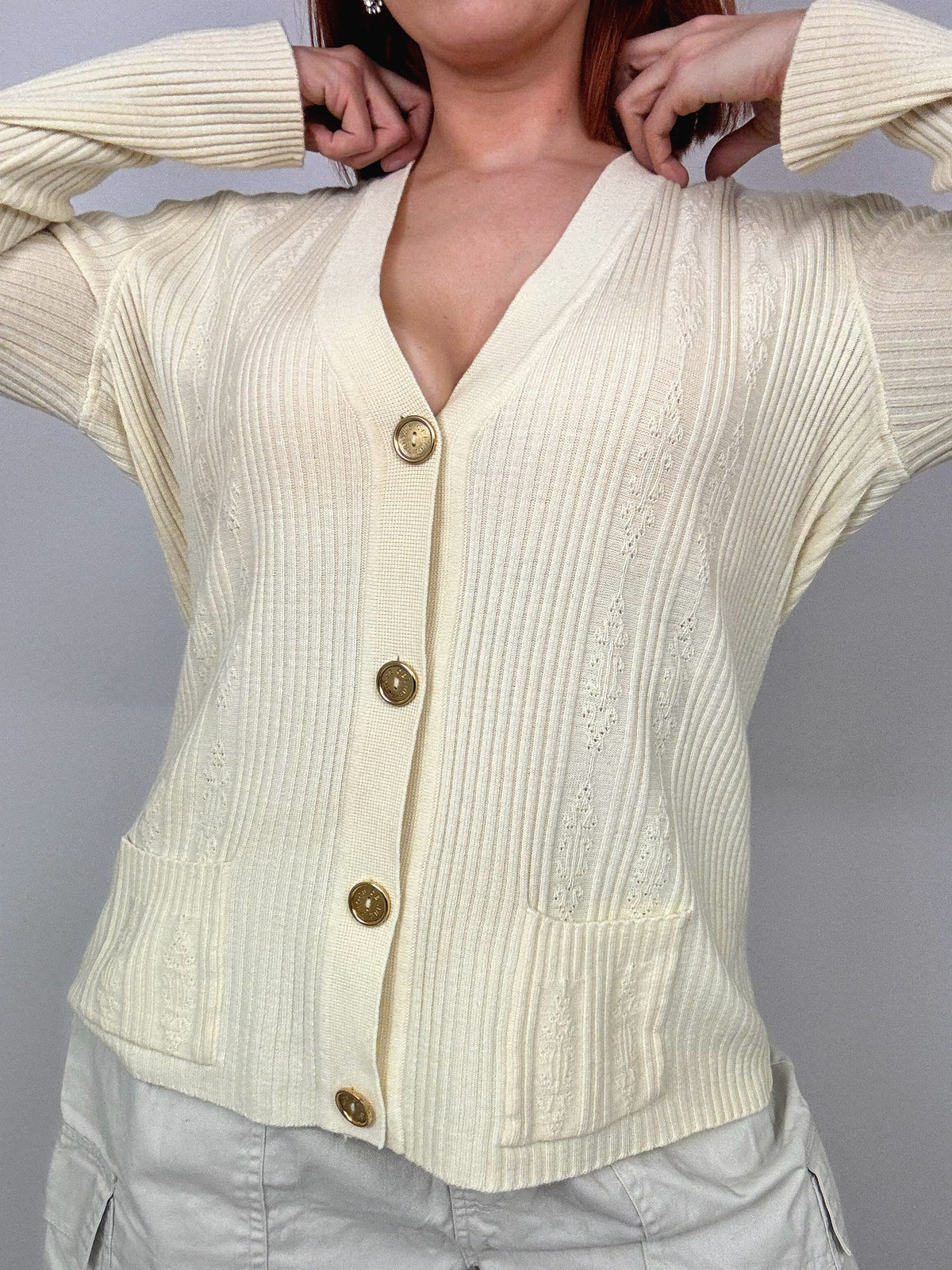 Beige Céline pure wool cardigan M