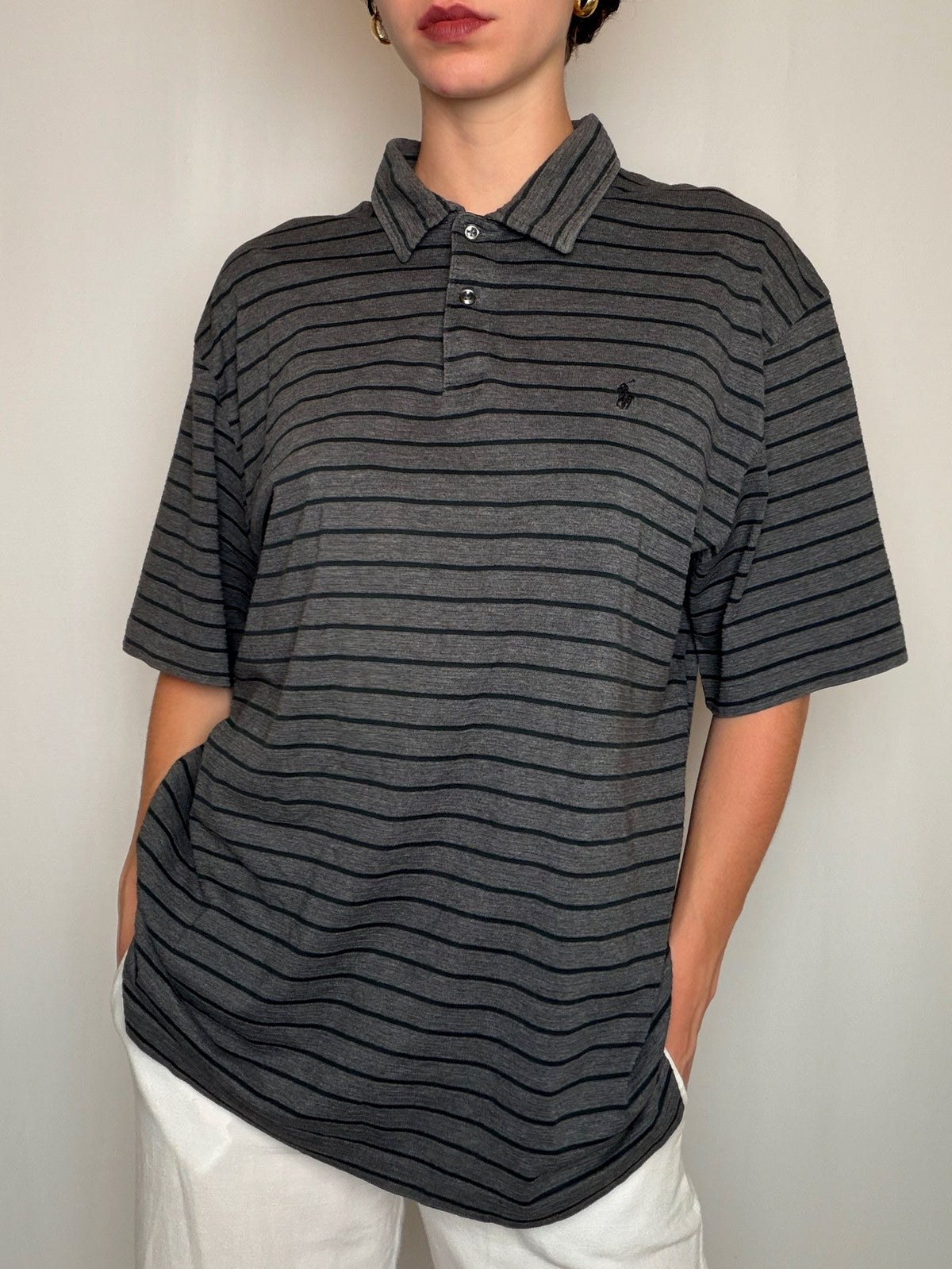 Polo rayé gris Ralph Lauren L vintage