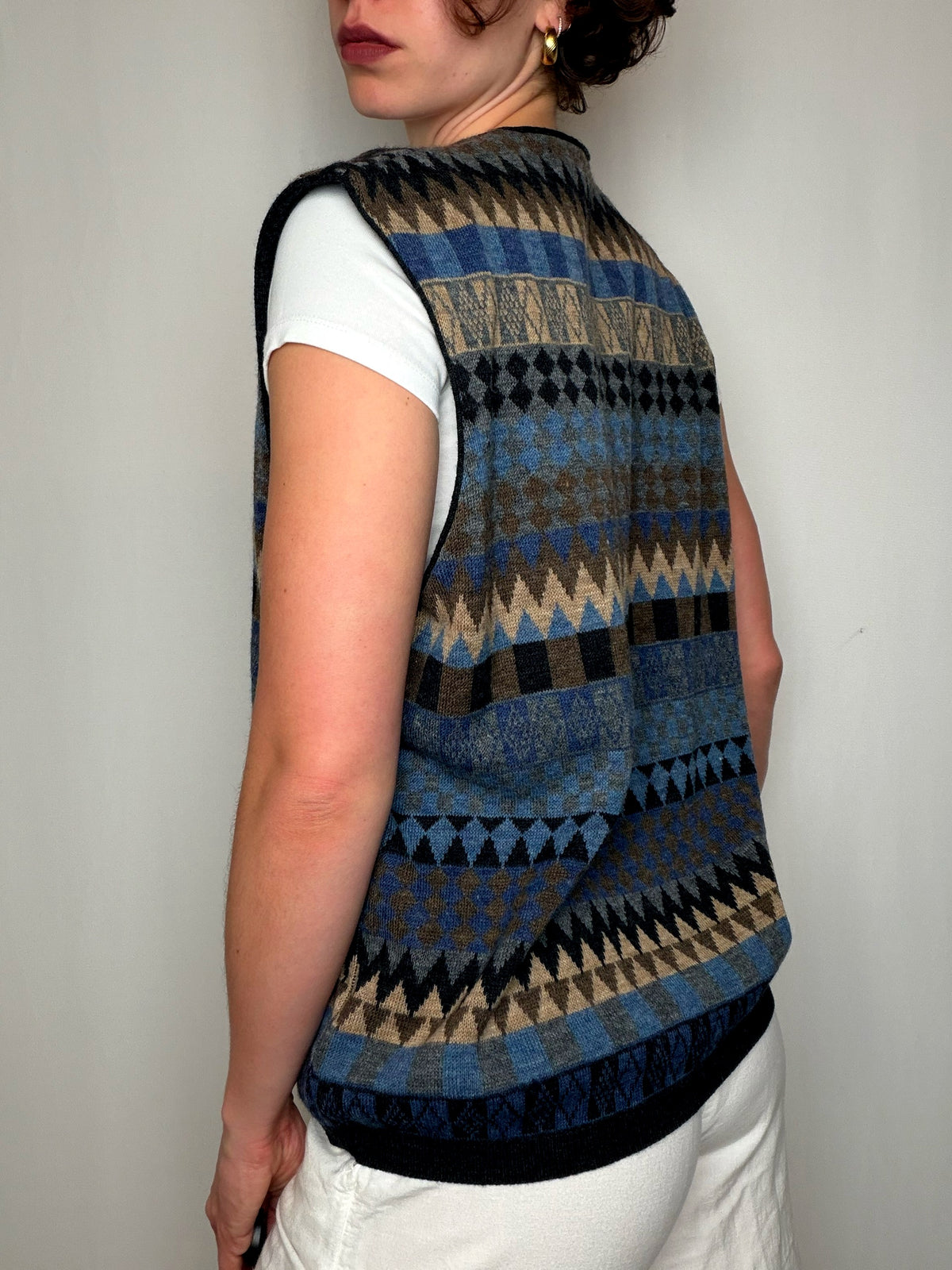 Gilet imprimé à boutons L vintage