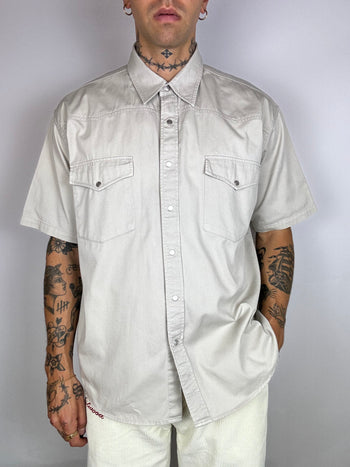 Beige denim short sleeve shirt