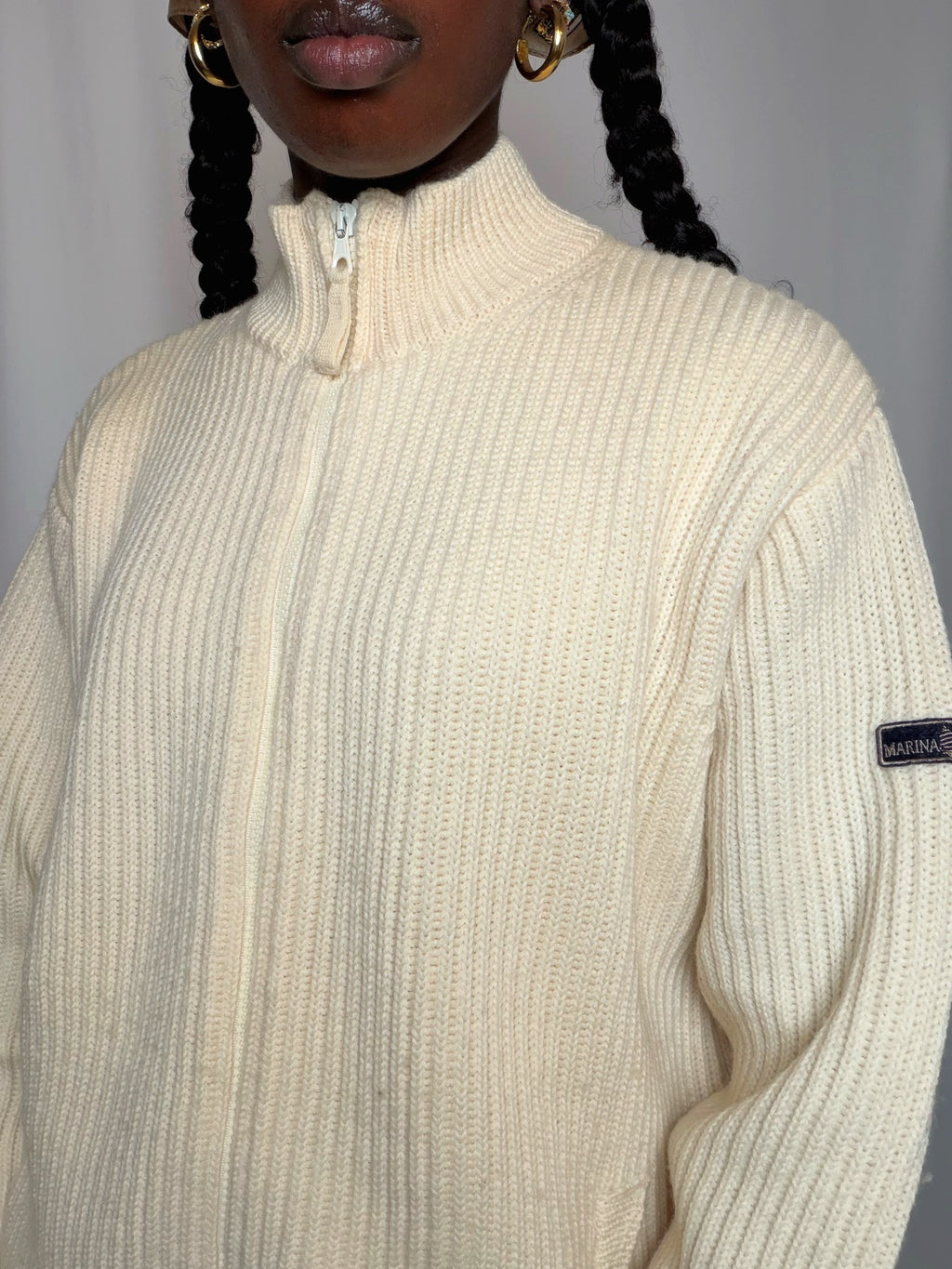 Cardigan à zip Écru Marina Yachting L vintage
