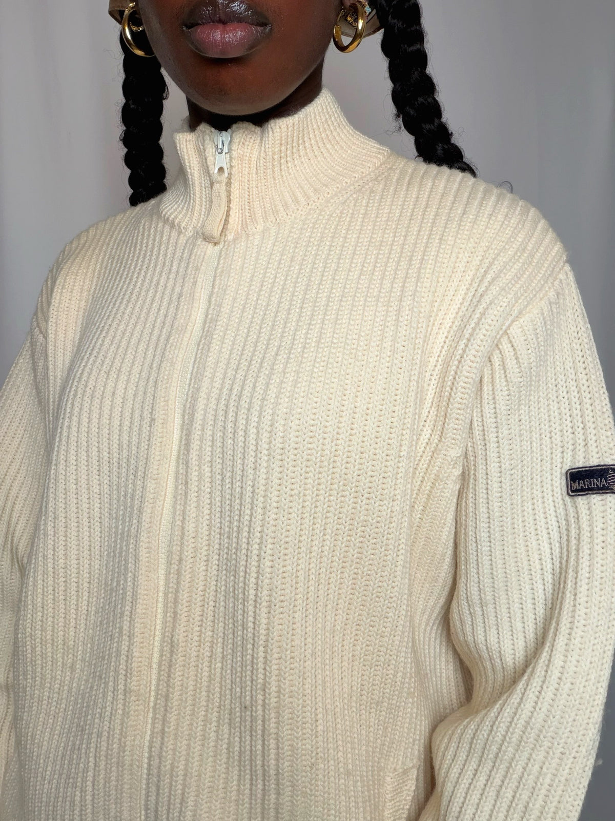 Cardigan à zip Écru Marina Yachting L vintage