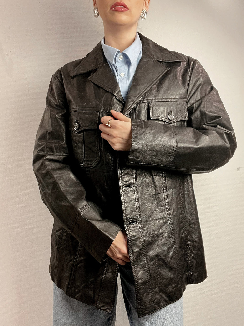 Vintage Black Leather Blazer Jacket M/L 