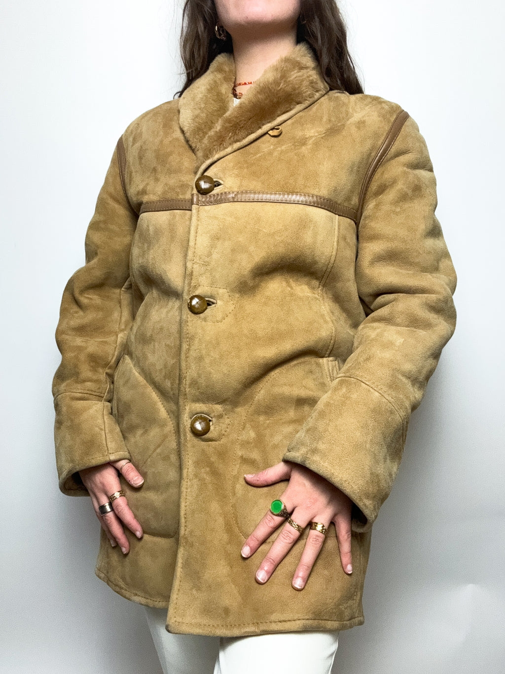 Manteau vintage en mouton retourné beige M/L