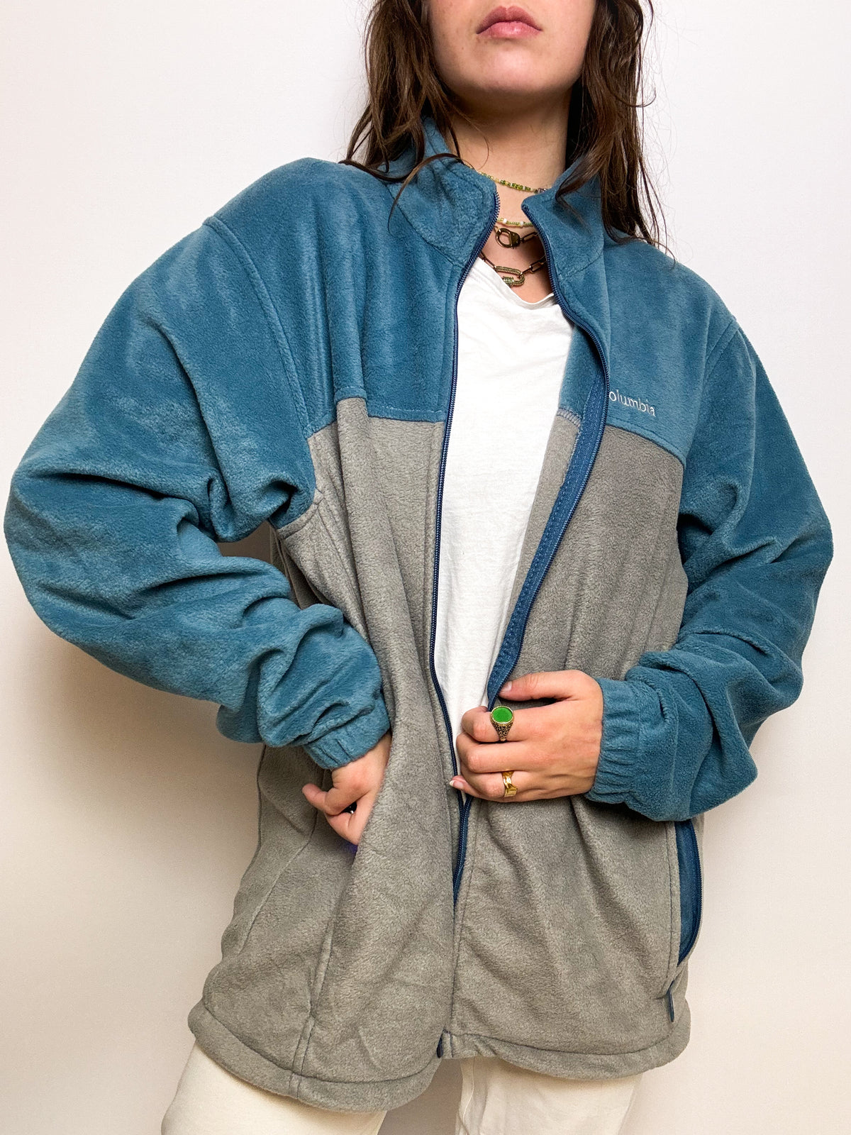 Gray/blue fleece sweater Columbia vintage L/XL 