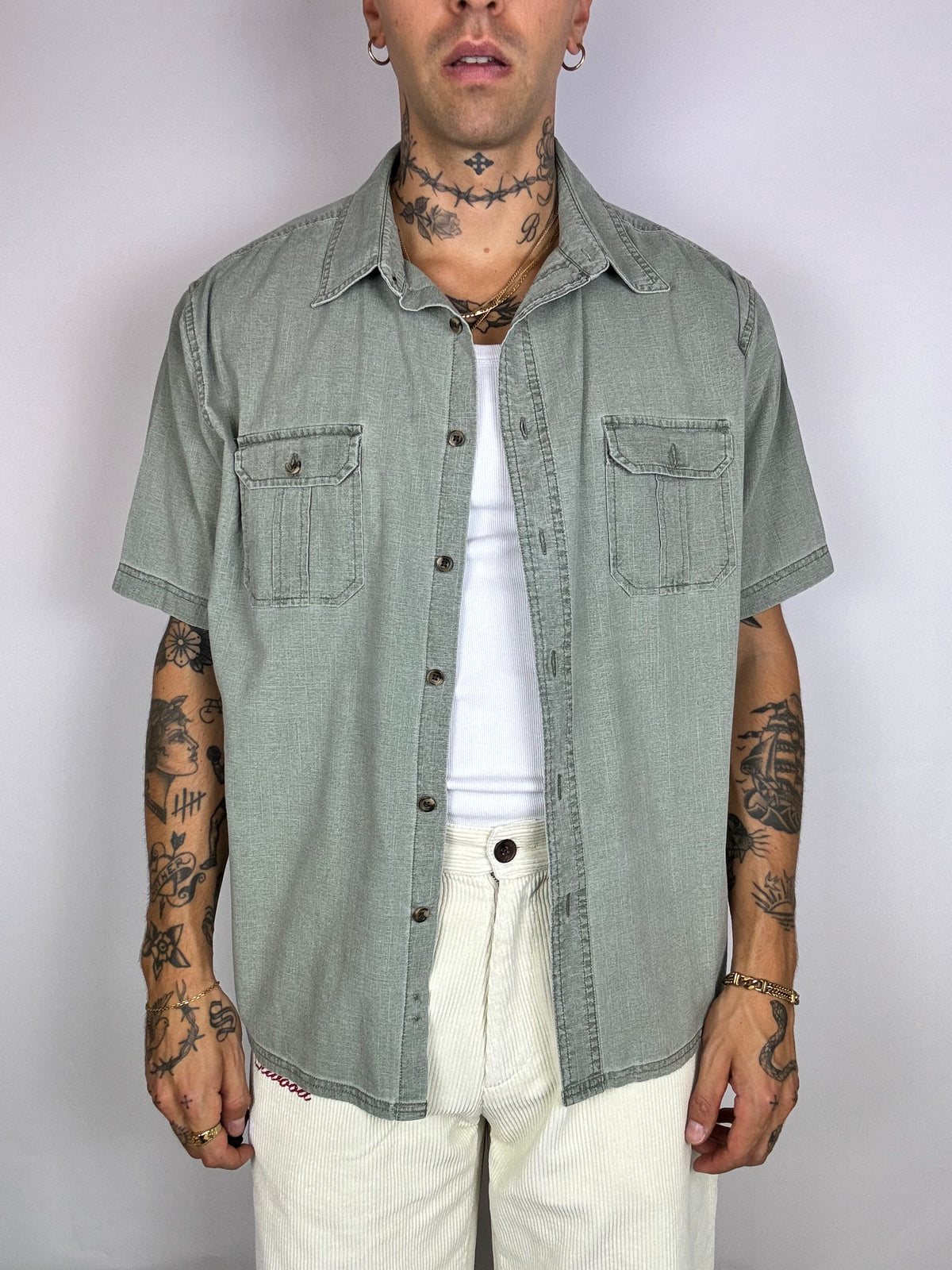 Sage denim short sleeve shirt