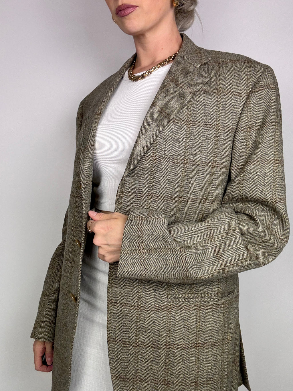 Vintage beige checkered blazer