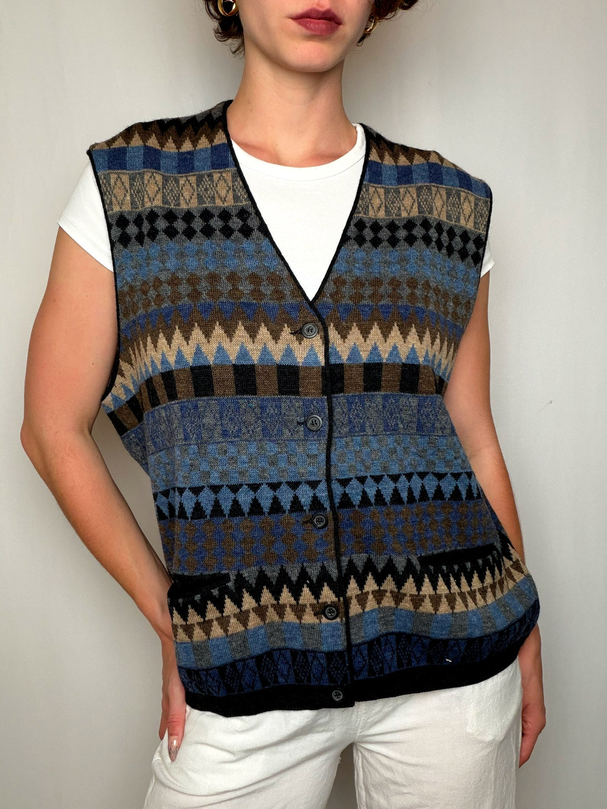Gilet imprimé à boutons L vintage