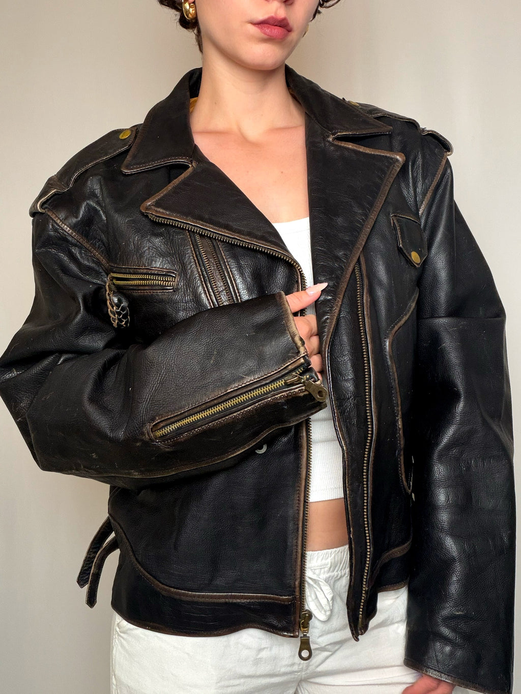 Veste en cuir Noir L vintage
