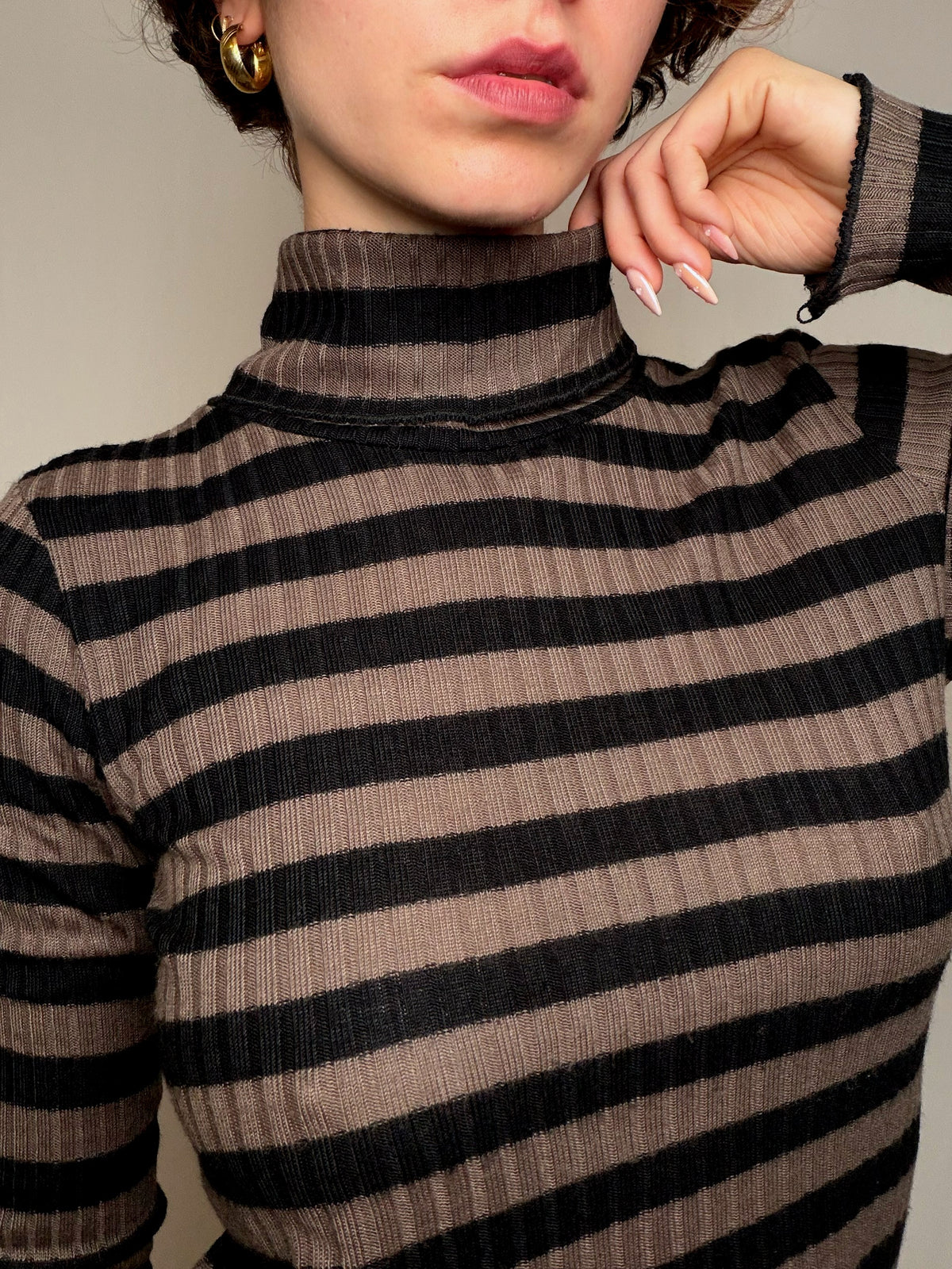 Pull col roulé rayé M/L vintage