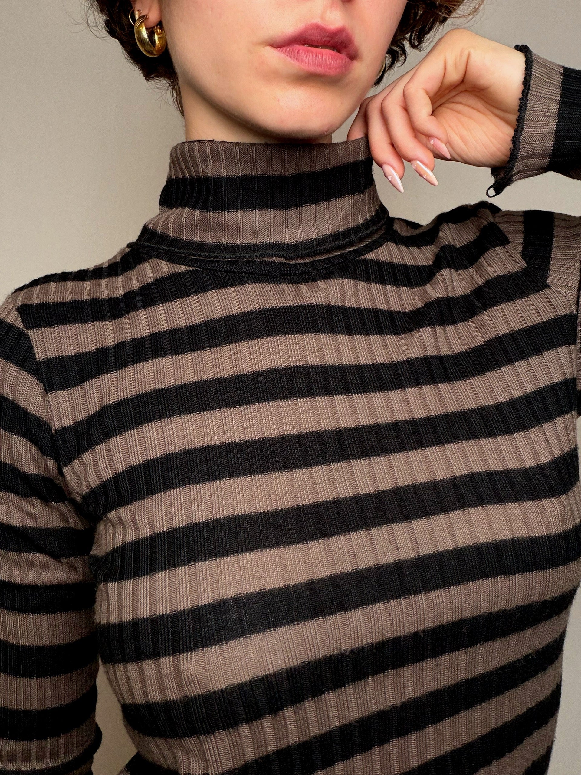 Pull col roulé rayé M/L vintage