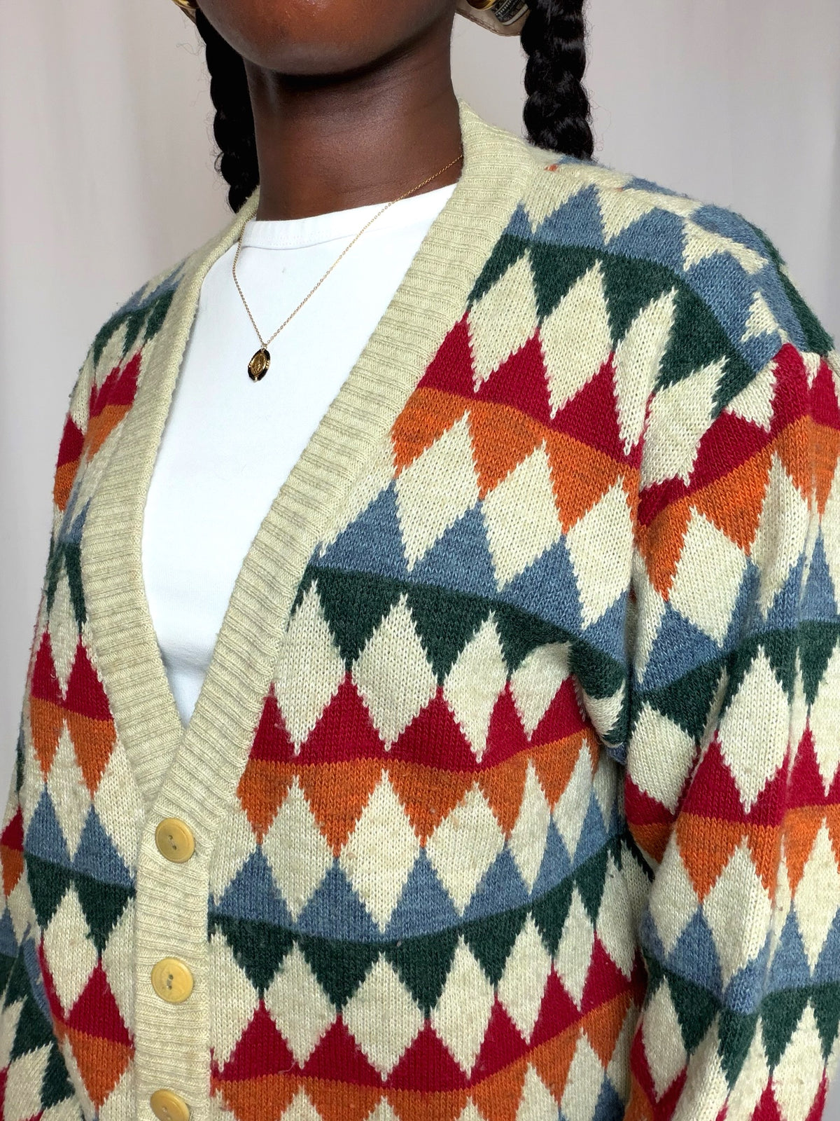 Cardigan à losanges multicolores M/L vintage