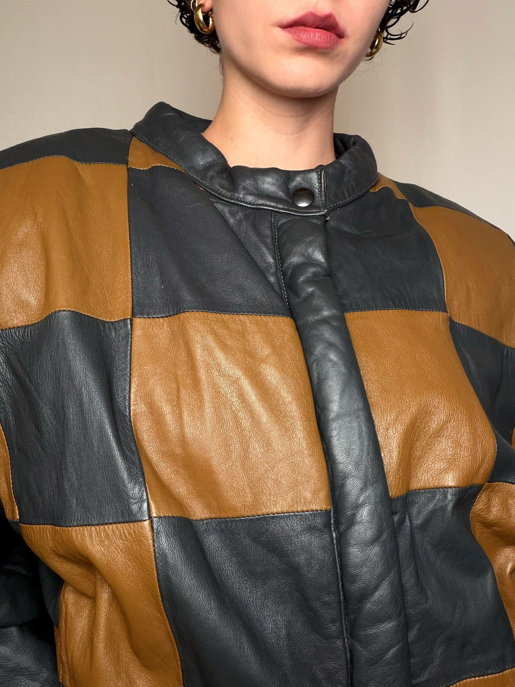 Veste en cuir à damier XL vintage