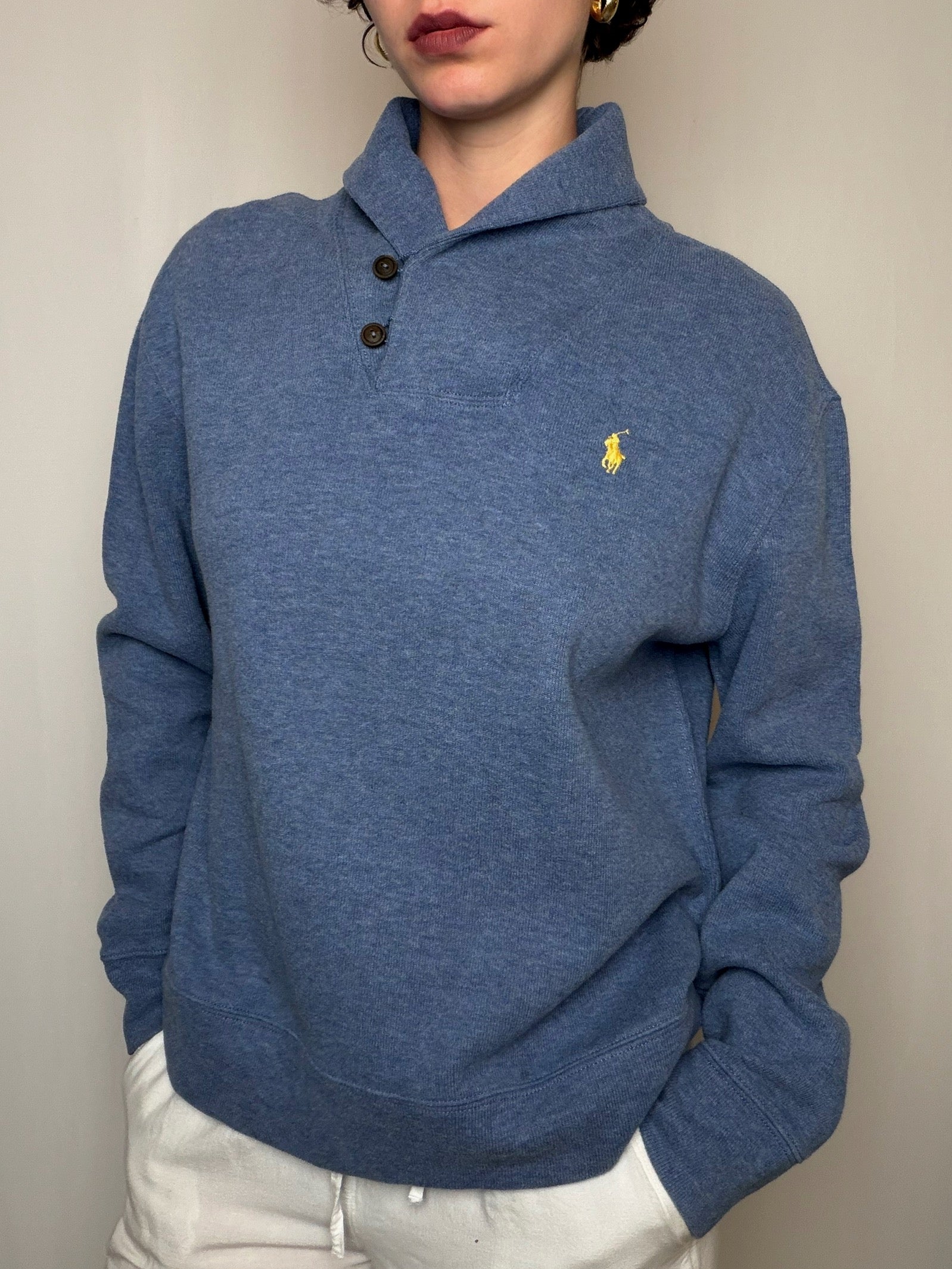 Pull col chale bleu Ralph Lauren L vintage