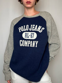 Pull marine et gris Ralph Lauren XL vintage