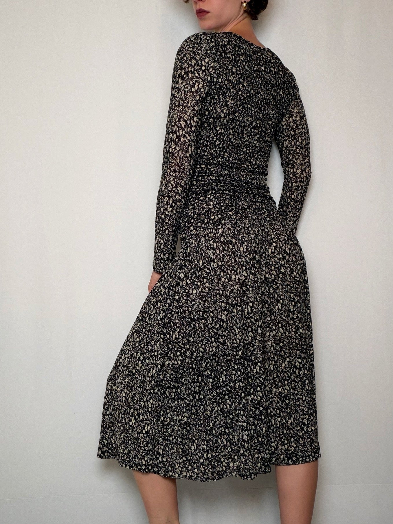 Robe longue smockée à fleurs M/L vintage