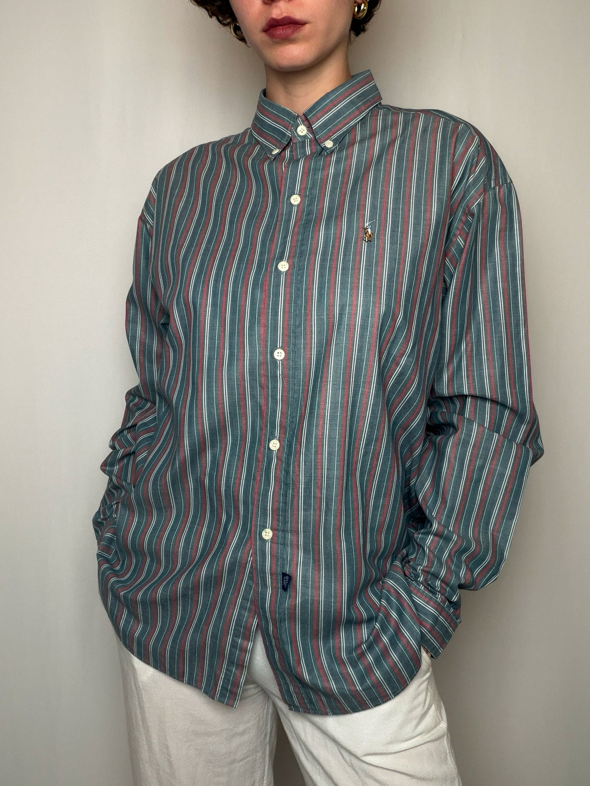 Chemise Rayé Bleu Pétrole / Bordeaux Ralph Lauren M/L vintage