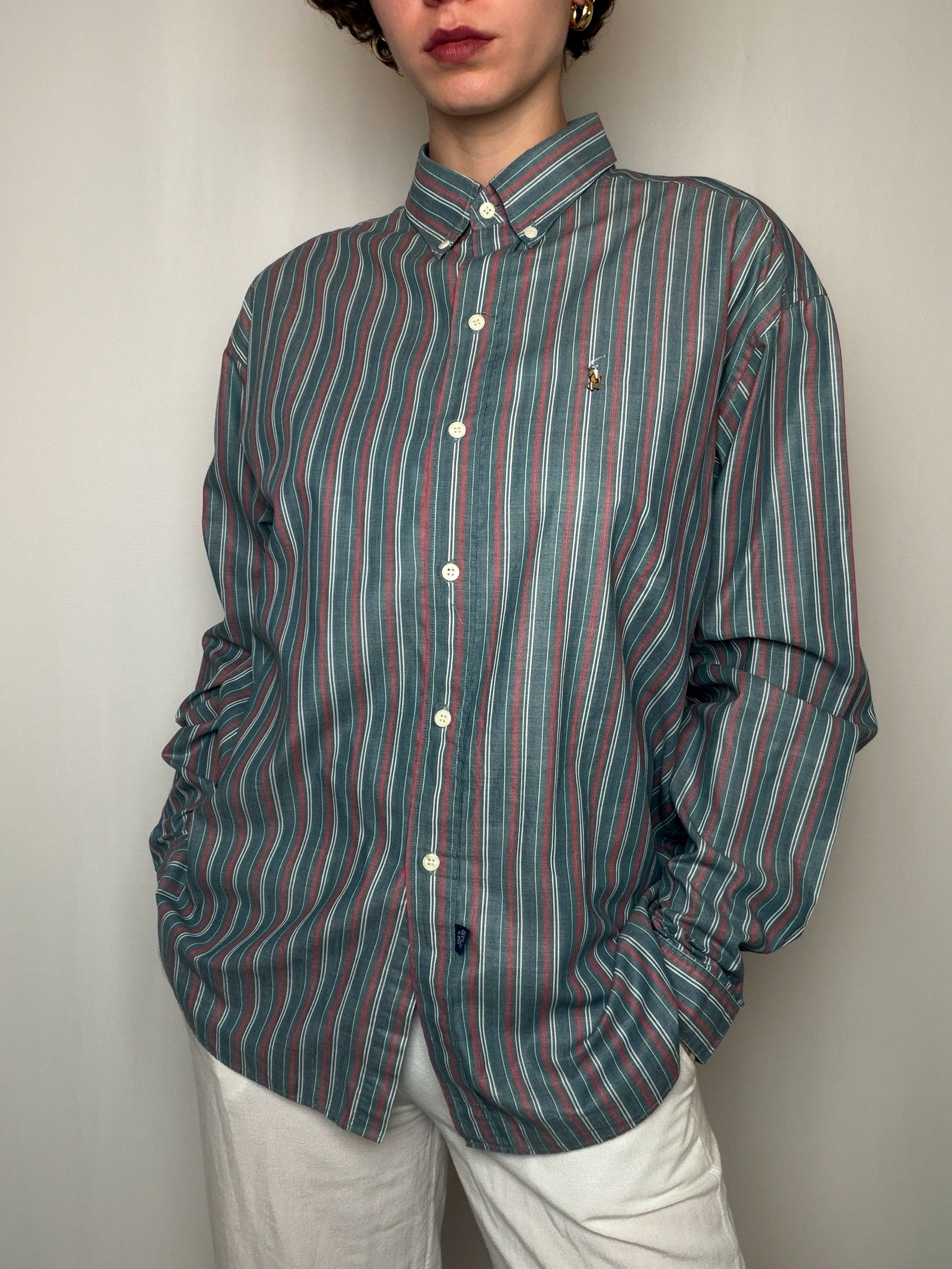 Chemise Rayé Bleu Pétrole / Bordeaux Ralph Lauren M/L vintage