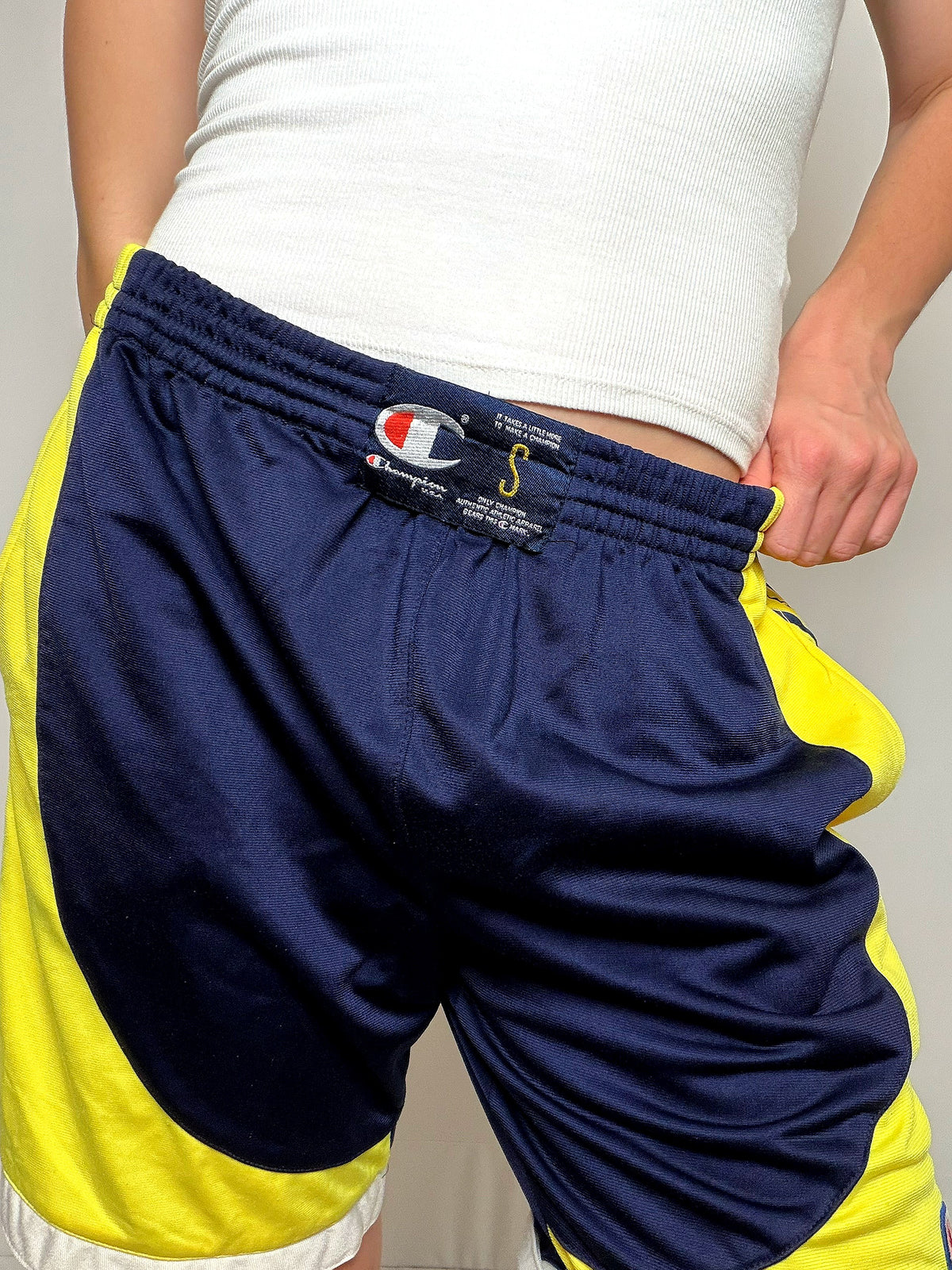 Short de sport Bleu et jaune Champion S vintage