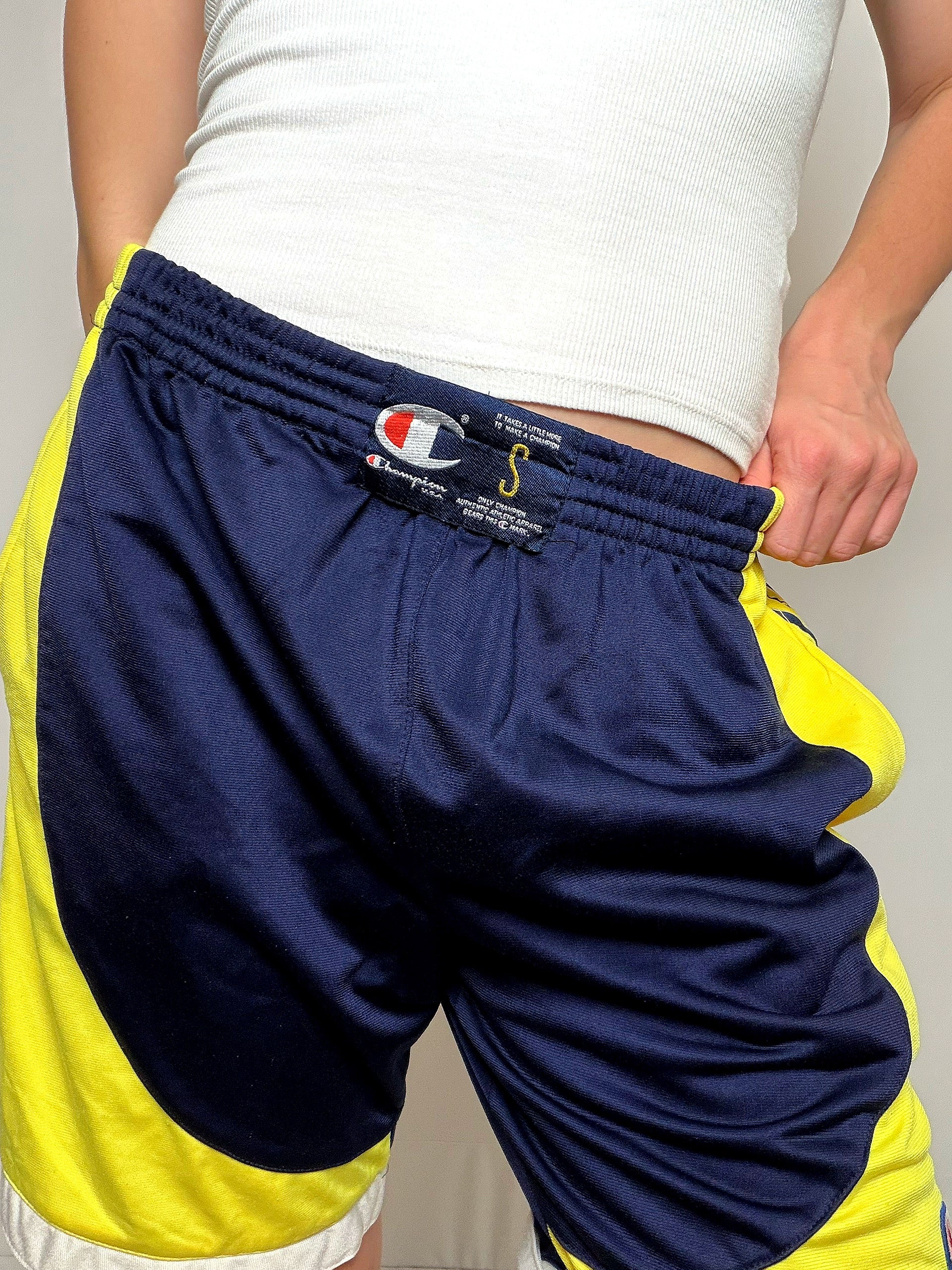 Short de sport Bleu et jaune Champion S vintage
