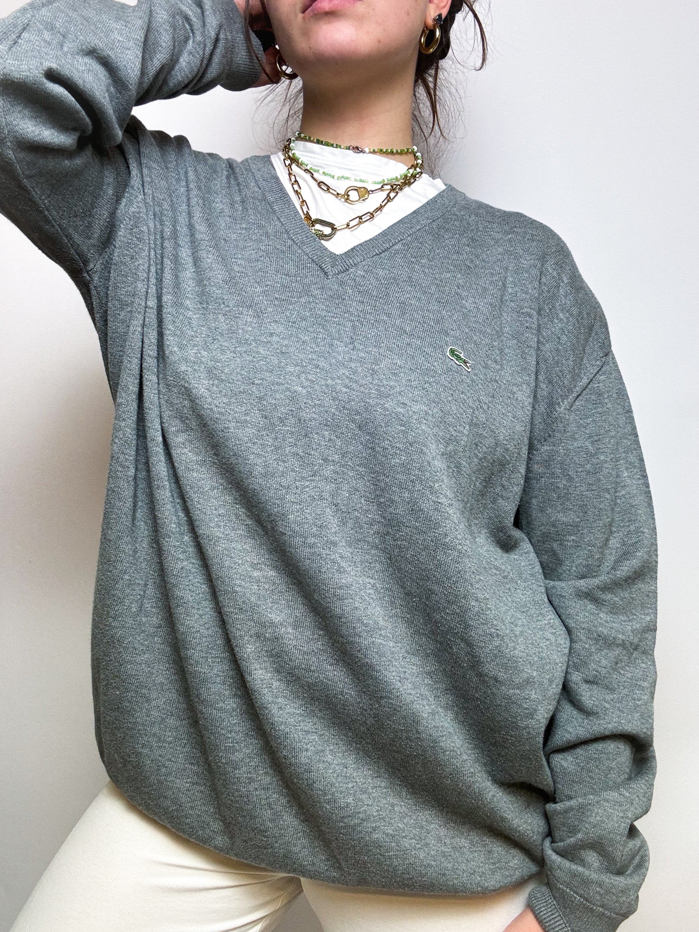 Gray V-neck sweater Lacoste vintage M/L