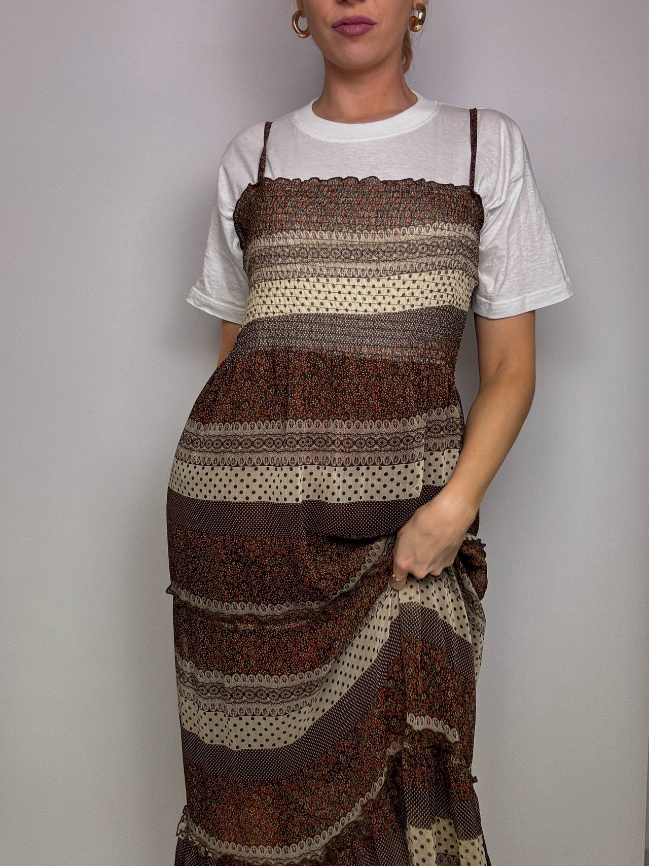 Robe maxi brune fleurie vintage